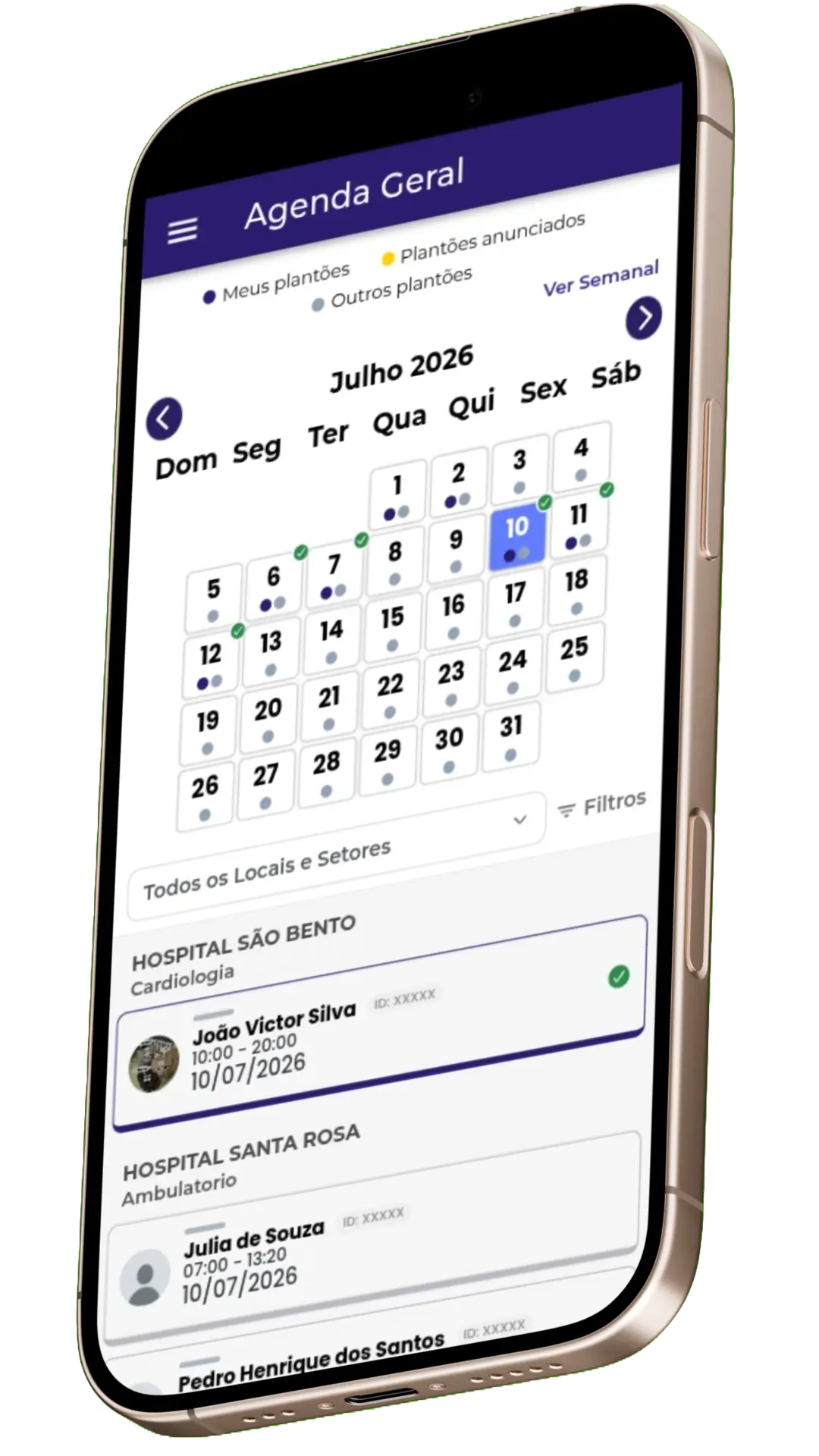 App Dr. Escala — tela de agenda geral
